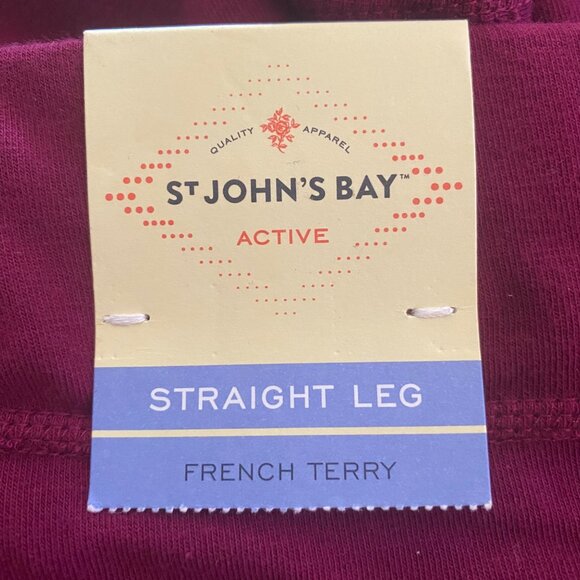 St. John's Bay Active Pants Women's Large Rose Wine French Terry Straight Leg - Picture 5 of 7